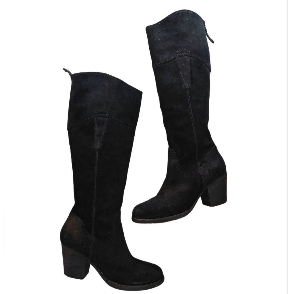 Guess Black Suede Knee High Boots Women's Tall Black Heeled Boot Sz 8.5
